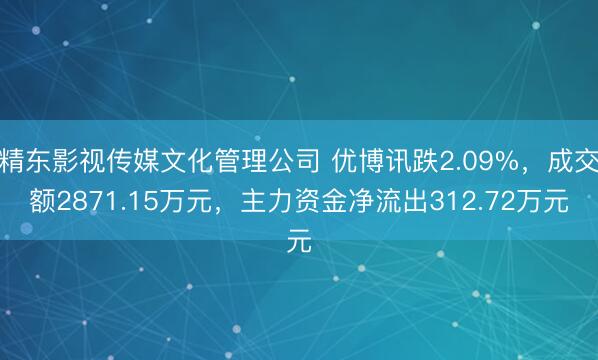 精东影视传媒文化管理公司 优博讯跌2.09%，成交额2871.15万元，主力资金净流出312.72万元