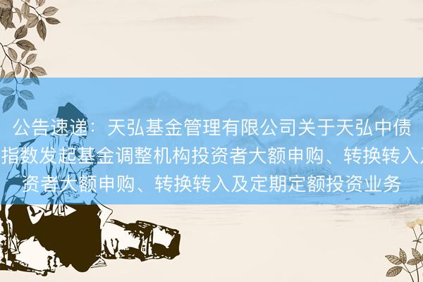 公告速递：天弘基金管理有限公司关于天弘中债3-5年政策性金融债指数发起基金调整机构投资者大额申购、转换转入及定期定额投资业务
