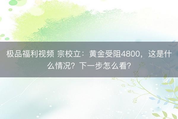 极品福利视频 宗校立：黄金受阻4800，这是什么情况？下一步怎么看？