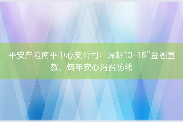 平安产险南平中心支公司：深耕“3·15”金融宣教，筑牢安心消费防线