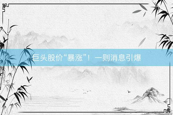 巨头股价“暴涨”！一则消息引爆