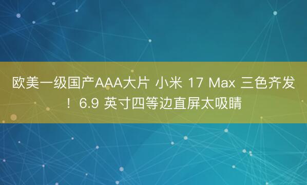 欧美一级国产AAA大片 小米 17 Max 三色齐发！6.9 英寸四等边直屏太吸睛