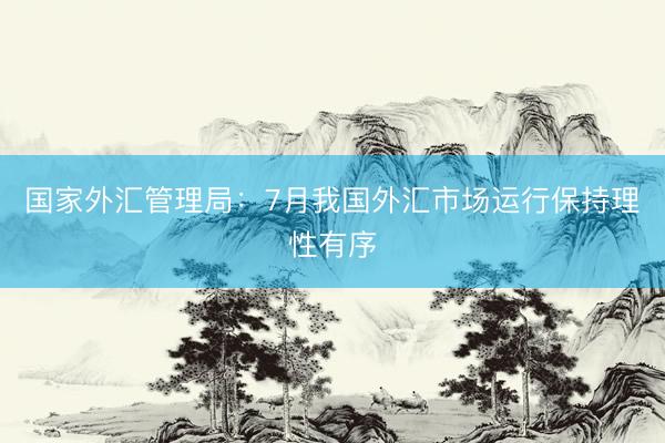 国家外汇管理局：7月我国外汇市场运行保持理性有序