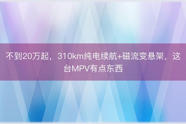 不到20万起，310km纯电续航+磁流变悬架，这台MPV有点东西