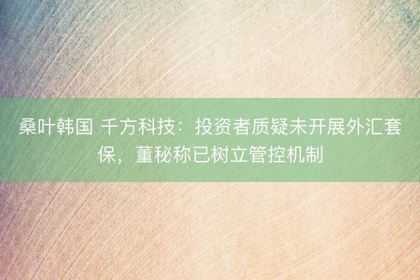 桑叶韩国 千方科技：投资者质疑未开展外汇套保，董秘称已树立管控机制